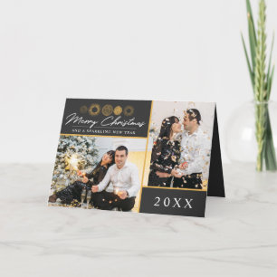 Prettig Kerstmis Retro Gouden Uitbarsting Foto Gro Kaart