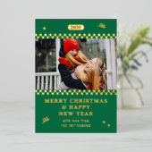 Prettig Kerstmis Retro Groen Foto Persoonlijk Folie Feestdagenkaart (Staand Voorkant)