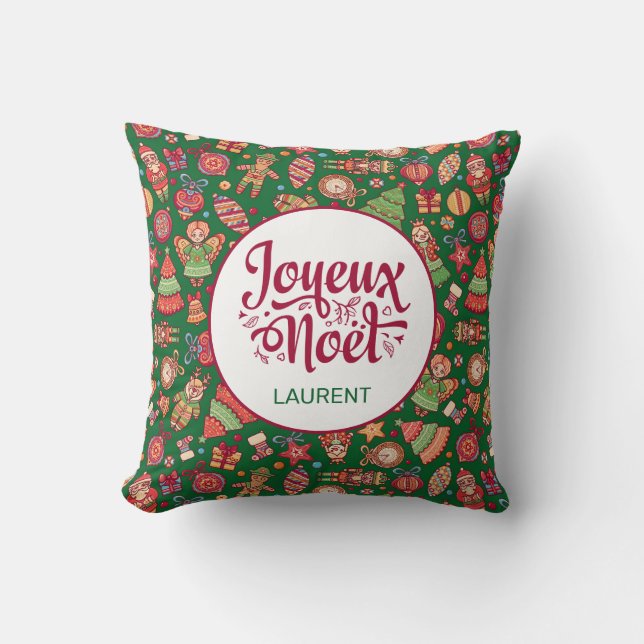 Prettig Kerstmis Retro Groen Kussen (Voorkant)