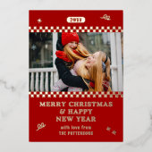 Prettig Kerstmis Retro Rood Foto Persoonlijk Folie Feestdagenkaart (Voorkant)