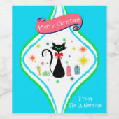 Prettig Kerstmis Retro Siamese Kat Naam Wijn Etiket (Enkel label)