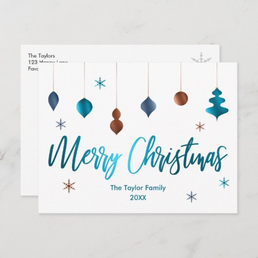 Prettig Kerstmis Retro Turkoois Koper Marine Decor Feestdagenkaart (Voorkant / Achterkant)