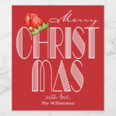 Prettig Kerstmis Retro Typografie Rood Wijn Etiket (Enkel label)