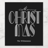 Prettig Kerstmis Retro Typografie Zwart Wijn Etiket (Enkel label)