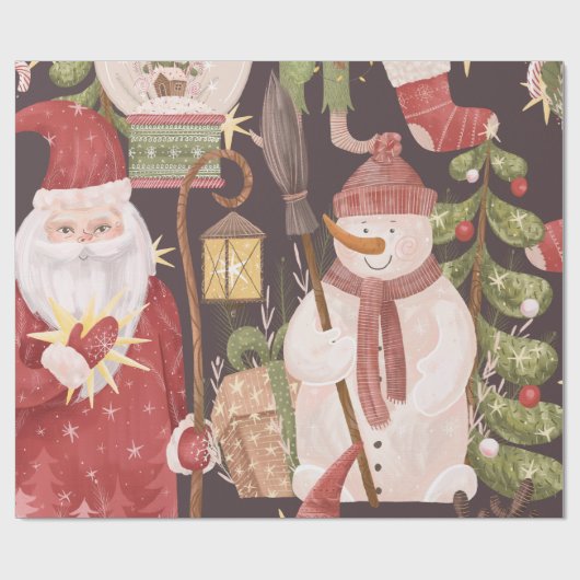 Prettig Kerstmis Retro Vintage Kerstman  Cadeaupapier (Vlak)