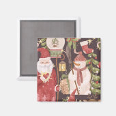 Prettig Kerstmis Retro Vintage Kerstman    Magneet (Voorkant / Achterkant)