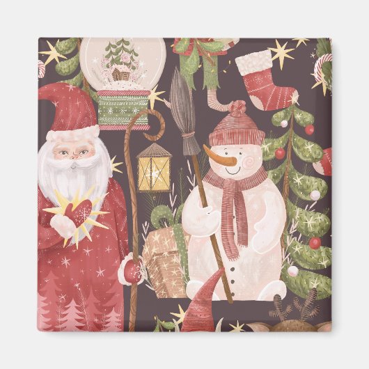 Prettig Kerstmis Retro Vintage Kerstman    Magneet (Voorkant)