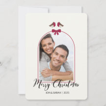 Prettig Kerstmis Robins en Rood Lint Gebogen