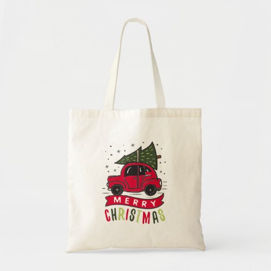 Prettig Kerstmis Rode Auto Boom Naam Sjabloon Cute Tote Bag (Voorkant)