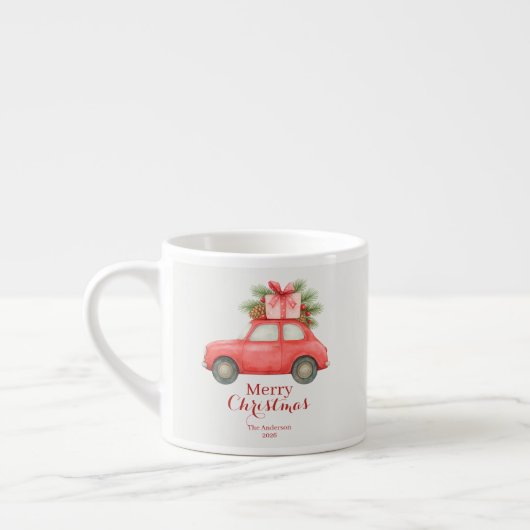 Prettig Kerstmis Rode Auto – Persoonlijke Kerst Espresso Kop (Links)