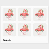 Prettig Kerstmis Rode Auto – Persoonlijke Kerst Vierkante Sticker (Vel)