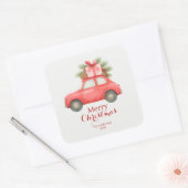 Prettig Kerstmis Rode Auto – Persoonlijke Kerst Vierkante Sticker (Envelop)