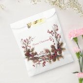 Prettig Kerstmis Rode Bessen Pijnappels Sneeuw Bedankzakje (Gezegeld)