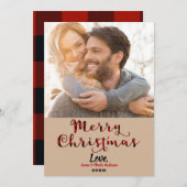 Prettig Kerstmis Rode Buffalo Geruite Vakantiefoto Feestdagenkaart (Voorkant / Achterkant)