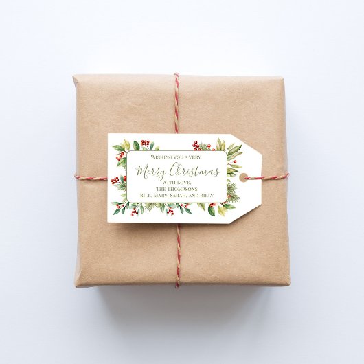 Prettig Kerstmis Rode Hulstgroen Cadeaulabel