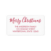 Prettig Kerstmis Rode Script Retouradres Etiket (Voorkant)