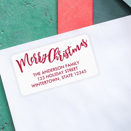 Prettig Kerstmis Rode Script Retouradres Etiket