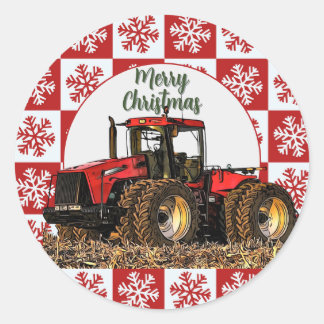 Prettig Kerstmis Rode Tractor Boerderij Vakantie S Ronde Sticker