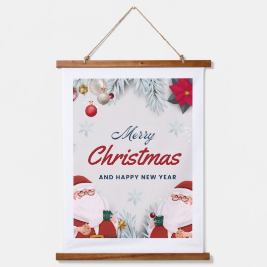 Prettig Kerstmis Rode Versiering met Goud Hangend Wandkleed (Voorkant)