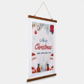 Prettig Kerstmis Rode Versiering met Goud Hangend Wandkleed (Gebogen)