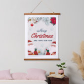 Prettig Kerstmis Rode Versiering met Goud Hangend Wandkleed (Slaapkamer)