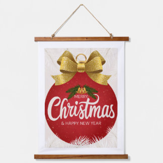Prettig Kerstmis Rode Versiering met Goud Hangend Wandkleed