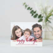 Prettig Kerstmis Rood Calligrafie Foto Kerstmis Briefkaart (Staand voorkant)