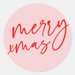 Prettig Kerstmis Rood en Roze Script Sticker