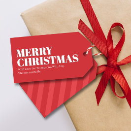 Prettig Kerstmis Rood en Wit Aangepast Cadeaulabel