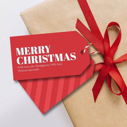 Prettig Kerstmis Rood en Wit Aangepast Cadeaulabel