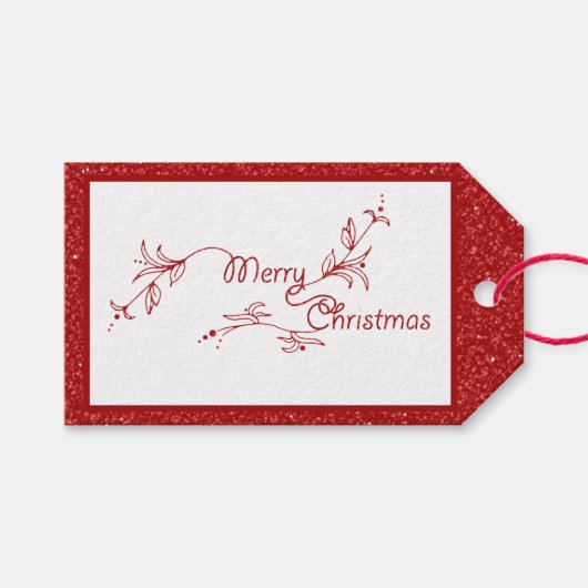 Prettig Kerstmis Rood Glitter Cadeaubijslage Cadeaulabel (Voorkant (Horizontaal))