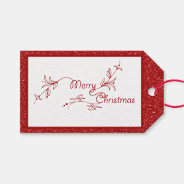 Prettig Kerstmis Rood Glitter Geschenkkaart Cadeaulabel