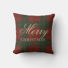 Prettig Kerstmis Rood Goud Groen Tartan Kussen