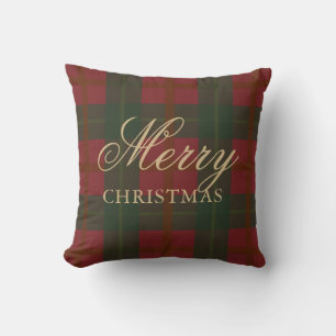 Prettig Kerstmis Rood Goud Groen Tartan Kussen