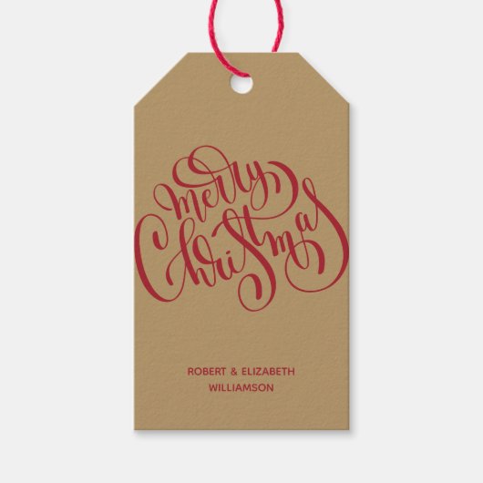 Prettig Kerstmis Rood Goud Kerst Cadeaulabel (Voorkant)