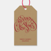 Prettig Kerstmis Rood Goud Kerstfeest Cadeaulabel (Voorkant)