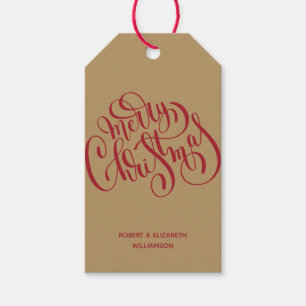Prettig Kerstmis Rood Goud Vakantie Cadeaulabel