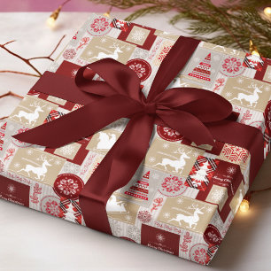 Prettig Kerstmis Rood Goud Zilver Tartan Patchwork Cadeaupapier