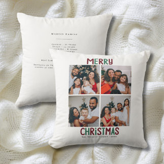 Prettig Kerstmis Rood Groen Familie 4 Foto Modern Kussen