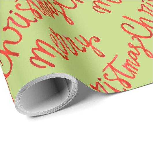 Prettig Kerstmis Rood Groen Handgeschreven kalligr Cadeaupapier (Rol Hoek)