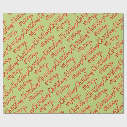 Prettig Kerstmis Rood Groen Handgeschreven kalligr Cadeaupapier (Vlak)