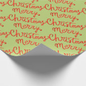 Prettig Kerstmis Rood Groen Handgeschreven kalligr Cadeaupapier (Hoek)