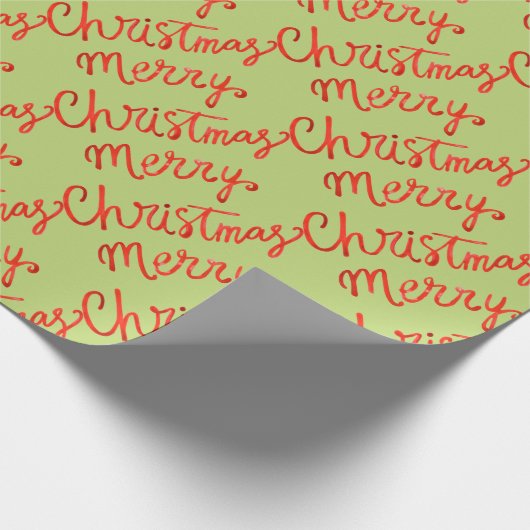 Prettig Kerstmis Rood Groen Handgeschreven kalligr Cadeaupapier (Hoek)