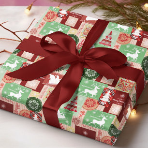 Prettig Kerstmis Rood Groen Tartan Patchwork Cadeaupapier