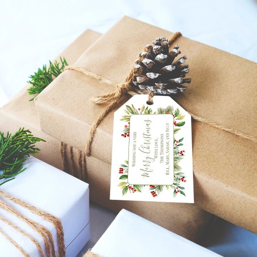 Prettig Kerstmis Rood Hulstgroen  Cadeaulabel