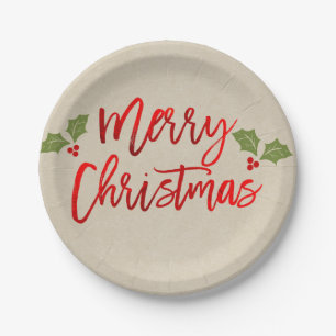 Prettig Kerstmis Rood Nep Folie Modern Schrif Kraf Papieren Bordje