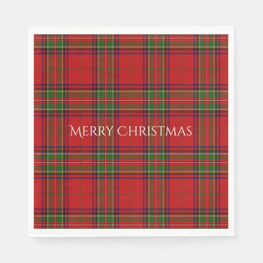 Prettig Kerstmis Rood Tartan Plaid Servet (Voorkant)