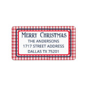 Prettig Kerstmis Rood & Wit Gingham Klad Retour Etiket (Voorkant)