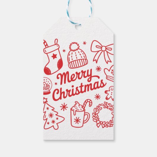 Prettig Kerstmis Rood & Wit Kerstcadeauticket Cadeaulabel (Achterkant)