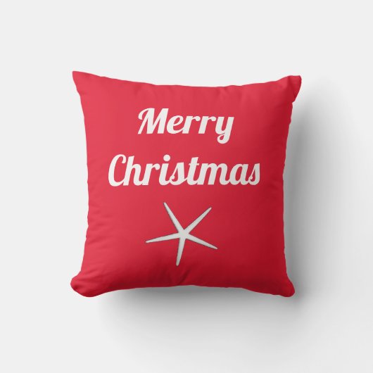 Prettig Kerstmis Rood Wit Nautisch Zeester Cadeau Buitenkussen (Voorkant)